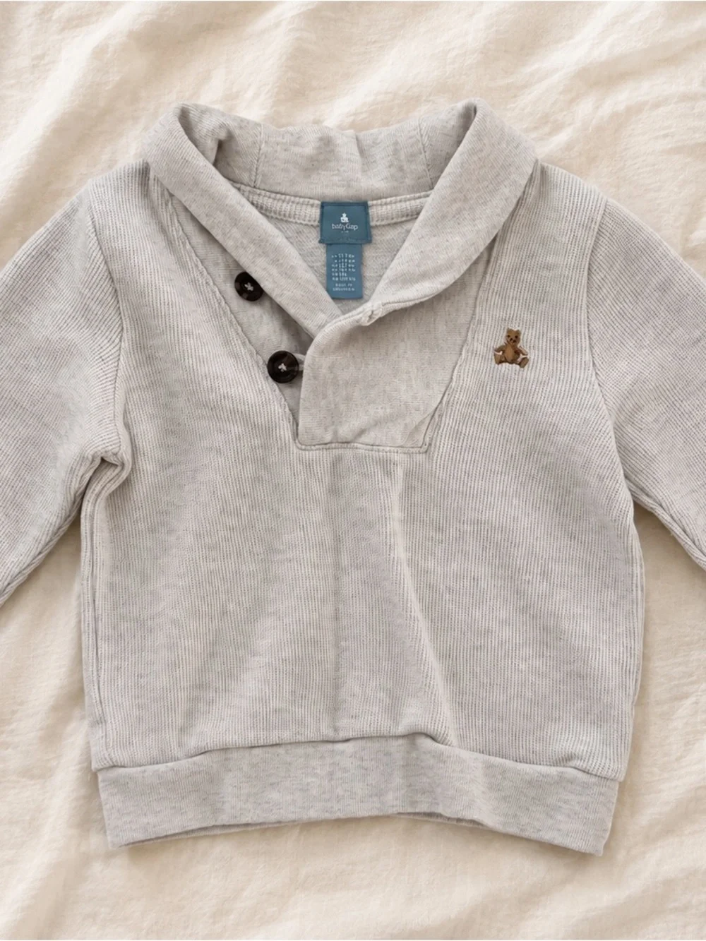 GAP Light Gray Shawl Collar Sweatshirt with Teddy Patch